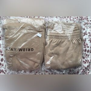 Discontinued Tan BRAND NEW Wear the Peace “Stay Weird” Tan Sweatsuit in plastic